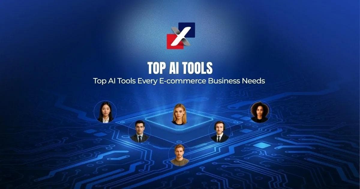 Best AI tools for e-commerce — ExactFlow AI agents shown on a digital circuit board background