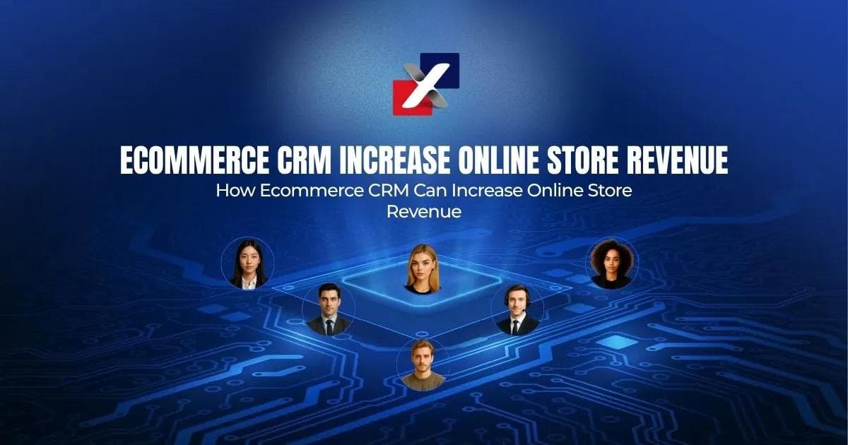 How e-commerce CRM can increase online store revenue – featured banner showing connected customer profiles on a digital network