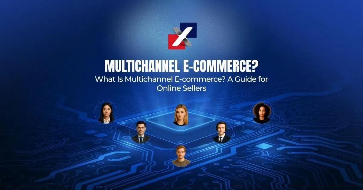 Multichannel e-commerce guide for online sellers, showing sellers connected across multiple sales channels