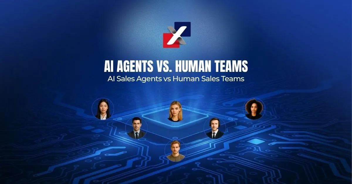 AI sales agents vs human sales teams comparison banner with digital sales avatars